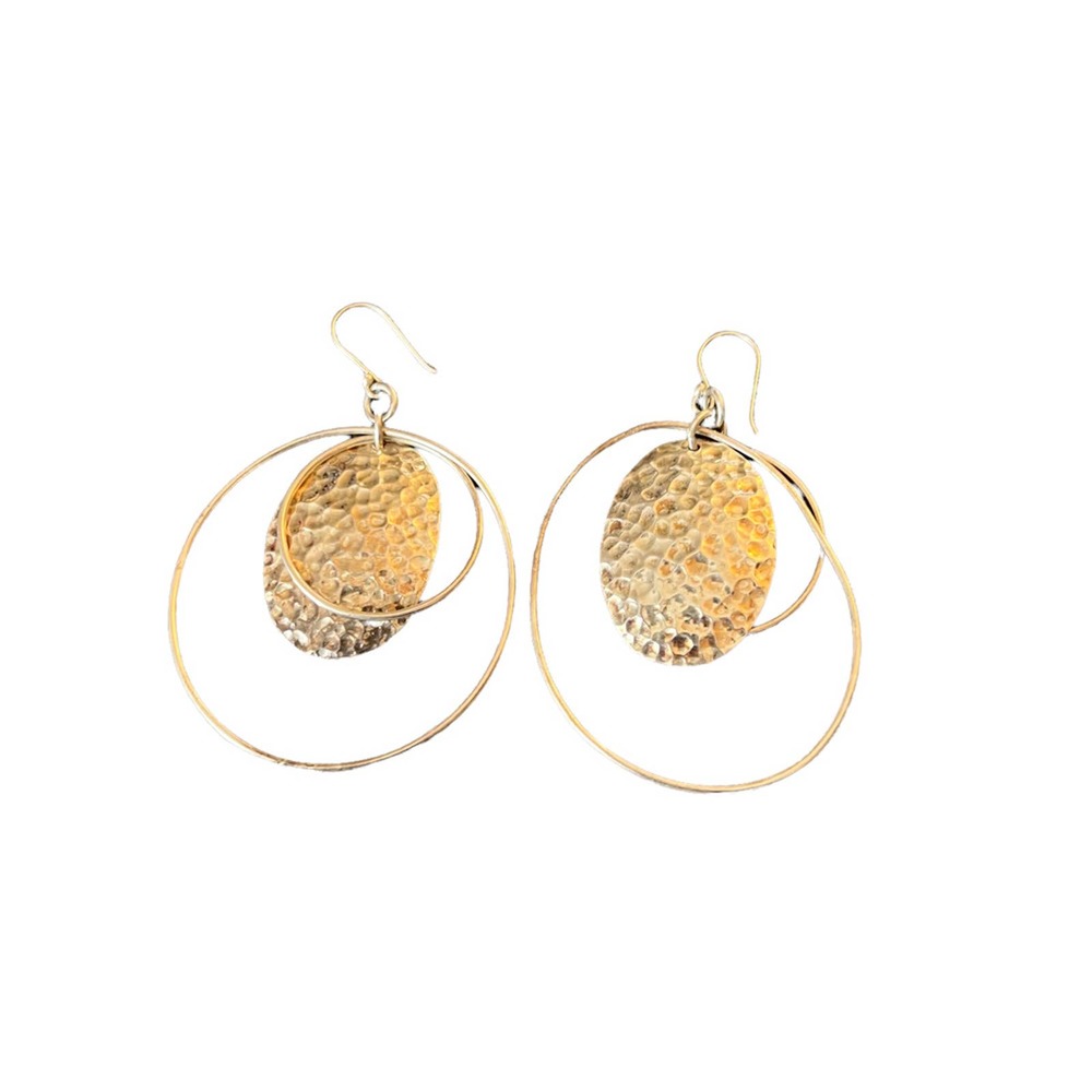Silver Tone Hammered Metal Dangle Earrings